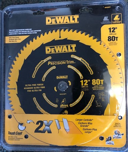 DEWALT DW3232PT Precision Trim 12″ x 80 Tooth ATB Crosscutting Saw Blade USA on Sale