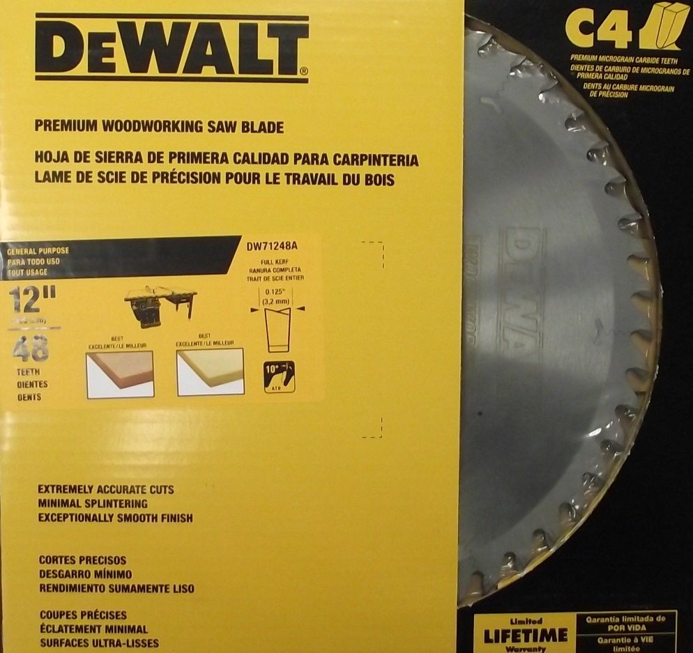 DEWALT DW71248A 12 X 48 Tooth X 10 Degree ATB Saw Blade USA on Sale