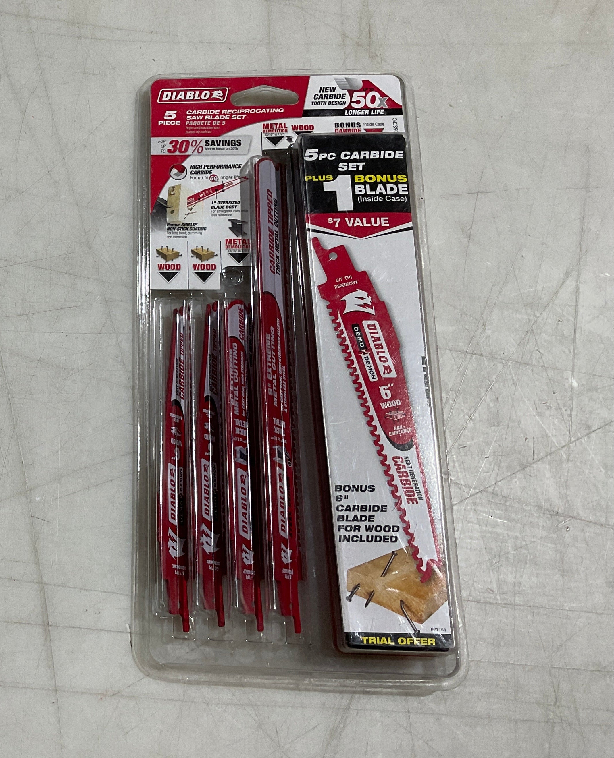 Diablo DS005SCPC 5pc Carbide Reciprocating Saw Blade Set Supply