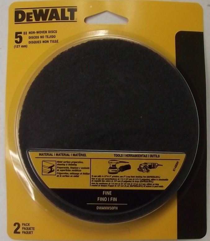 Dewalt DWANW50FN 2pk 5″ W x 5″ L Non-Woven Discs Sandpaper Fine USA Supply
