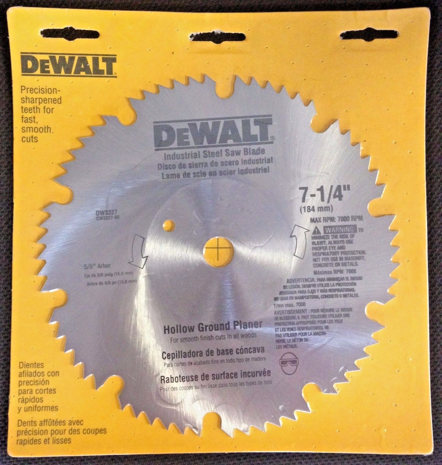 Dewalt DW3327 7-1/4″ x 60 Tooth Hollow Ground Planer Steel Saw Blade 5/8″ Arbor Supply