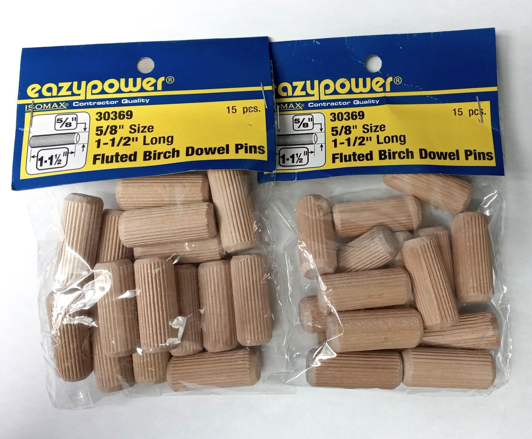 EAZYPOWER 30369 5/8″ X 1-1/2″ Fluted BIRCH Dowel Pins Quality Hardwood 2pks Hot on Sale