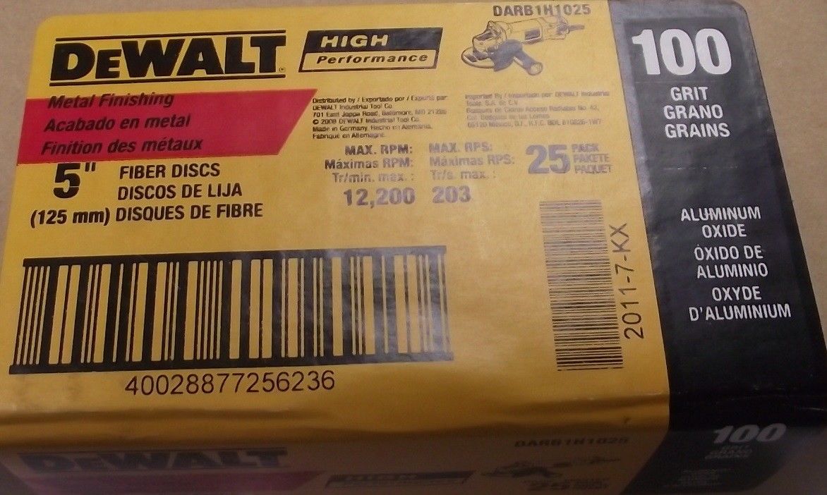 Dewalt DARB1H1025 5-Inch High Performance AO Fiber Resin Disc 100 Grit 25-pack Online Sale