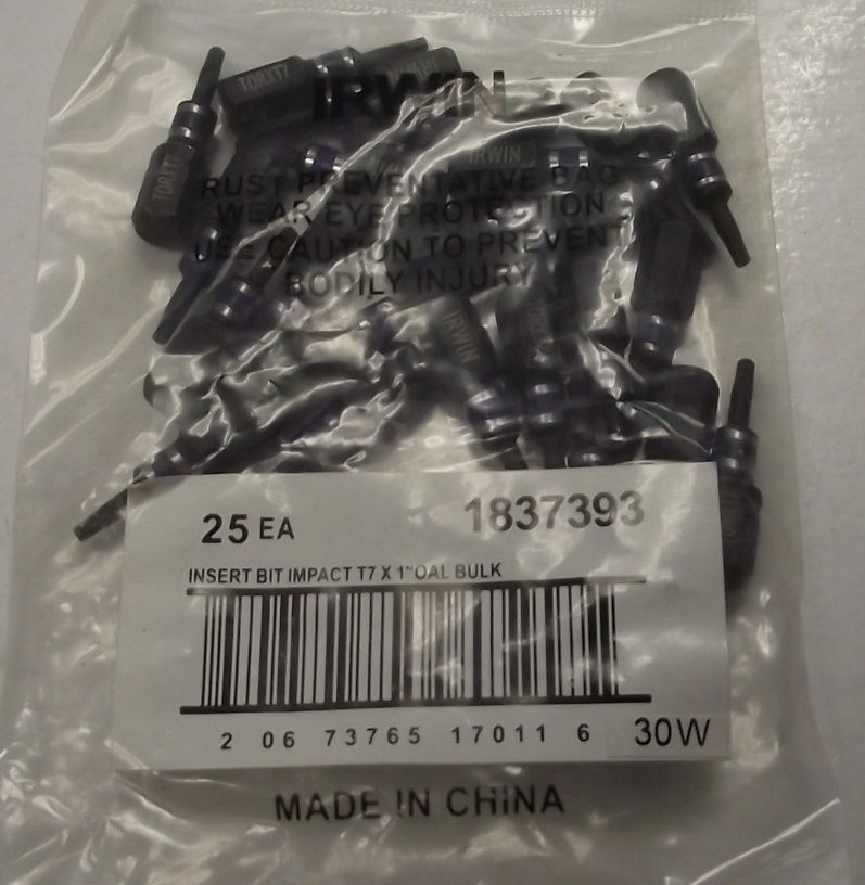 Irwin 1837393 T7 Impact Insert Bit 1″ 25 Pack on Sale