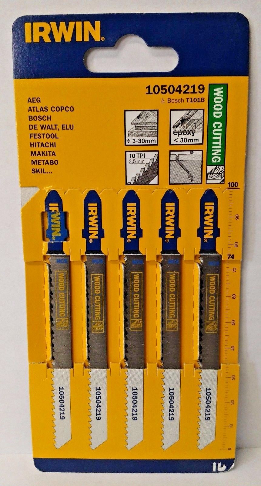Irwin 10504219 Jigsaw Blades Wood Cutting 10 TPI 5 Blades T101B Sale