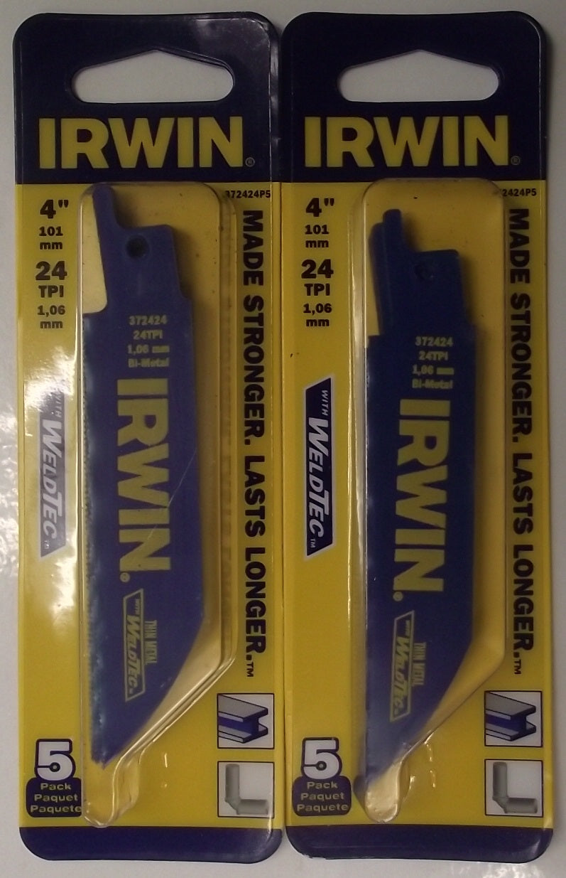 Irwin 372424P5 4″ x 24TPI Bi-Metal Reciprocating Saw Blades USA (2pks of 5) Discount