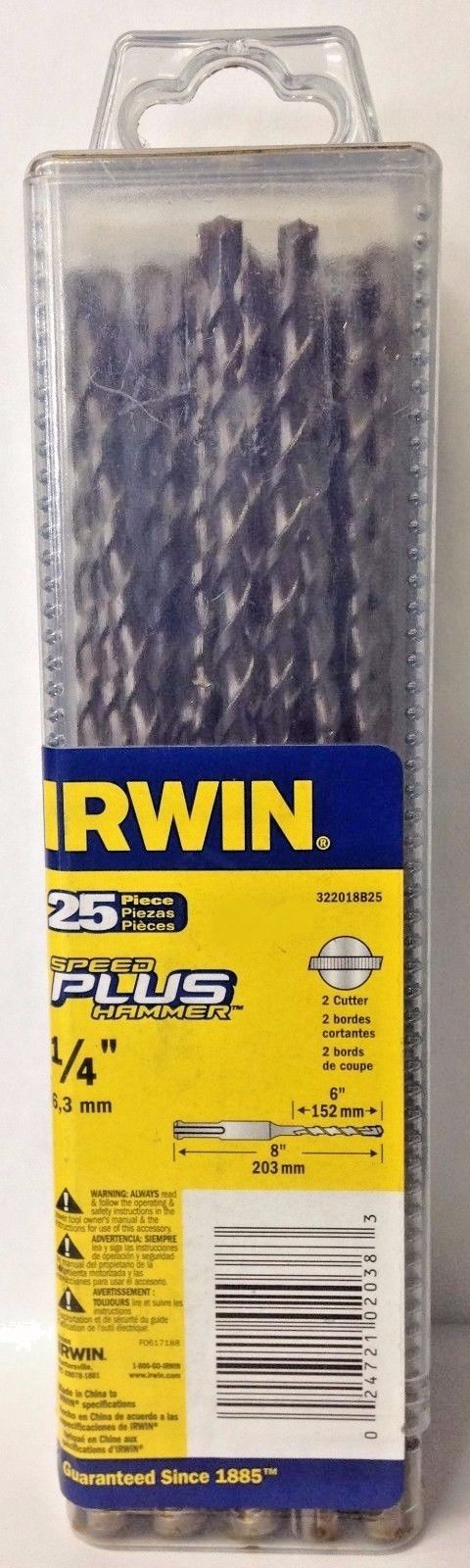 Irwin 322018B25 1/4″ x 6″ x 8″ Speed Plus Hamer Drill Bits 2 Cutter 25 Pack Supply