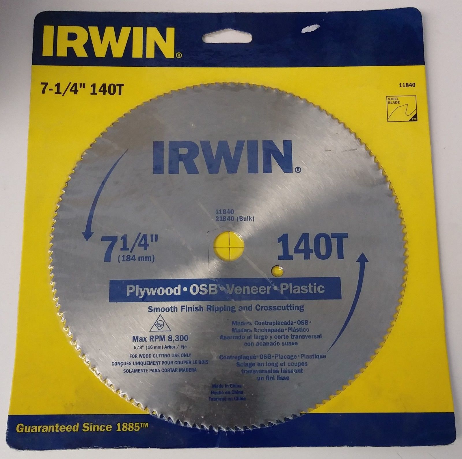 Irwin 11840 7-1/4″ x 140T Crosscut Saw Blade Plywood OSB Veneer Plastic Fashion