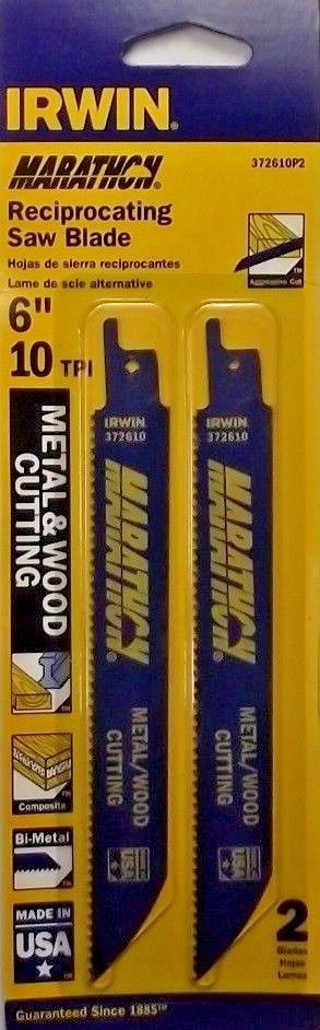 Irwin 372610P2 6″ x 10 TPI Metal & Wood Reciprocating Cutting Blades 2 Pack USA Online Sale
