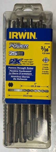 Irwin 4935461 3/16″ x 4″ x 6″ Power Plus Masonry Drill Bit – 2 Cutter 25pc Sale