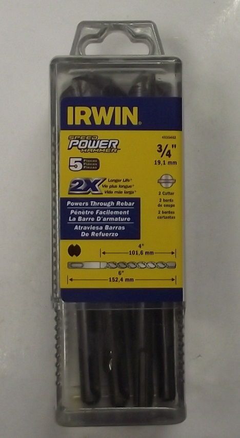 Irwin 4935462 3/4″ x 4″ x 6″ SDS Speed Power Hammer Drill Bits 5pcs. Online Hot Sale