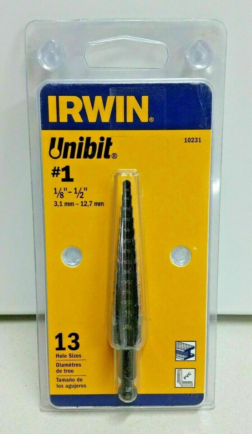 Irwin 10231 #1 Unibit 1/8″ – 1/2″ – 13 Hole Size Step Drill Bit USA Sale