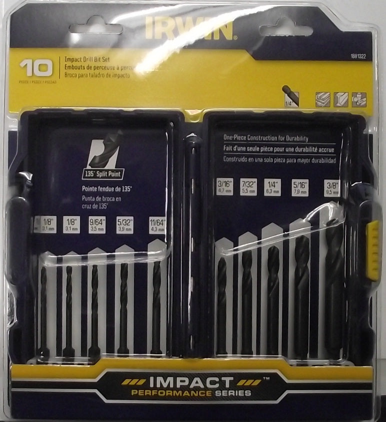IRWIN 1881322 Black Oxide High-Speed Impact 10pc Drill Bit Set w/ Case Fashion