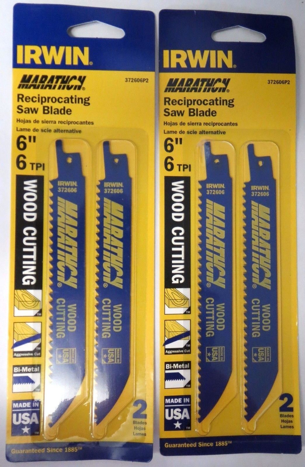 Irwin 372606P2 6″ x 6TPI Bi-Metal Wood Reciprocating Cutting Blades USA 2-2 Pks Supply