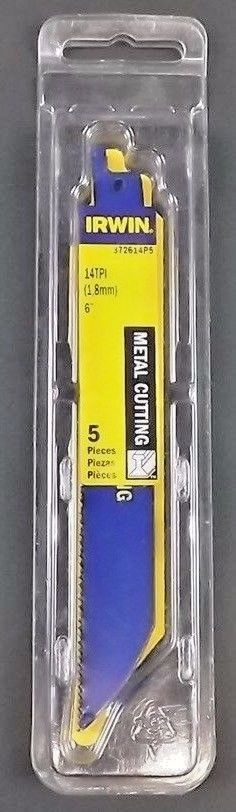 Irwin 372614P5 6″ x 14 TPI Metal Cutting Reciprocating Blades 5 Pack USA Supply