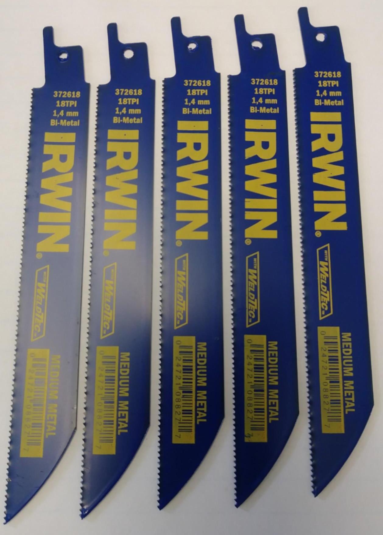 Irwin with Weldtec 372618 6″ x 18 TPI Medium Metal Reciprocating Blade 5pcs USA Online now