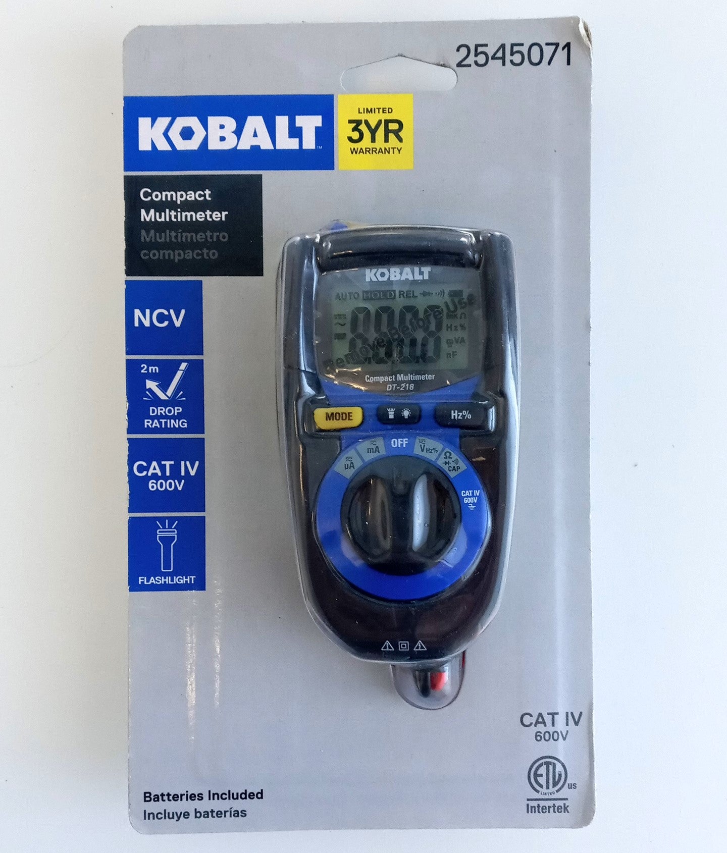 Kobalt Tools 2545071 Compact Multimeter CAT IV With Batteries 600V 3-In-1 NCV Sale