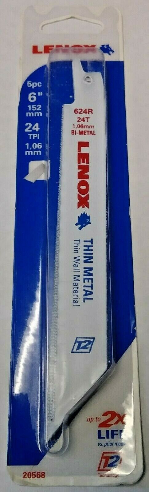 Lenox 20568 6″ x 24 TPI Bi-Metal Thin Metal Reciprocating Saw Blades 5 Pack USA Online