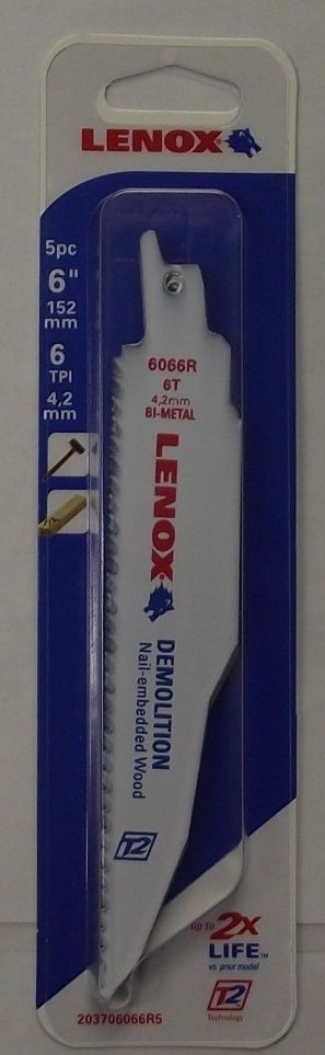 Lenox 203706066R5 6066R 6″ 6 TPI Demolition Recip Bi-Metal Saw Blades 5pk USA Fashion