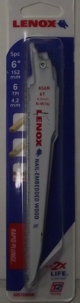 Lenox 20572656R 6″ x 6 TPI Nail-Embedded Wood Reciprocating Blades 5 Pack USA on Sale