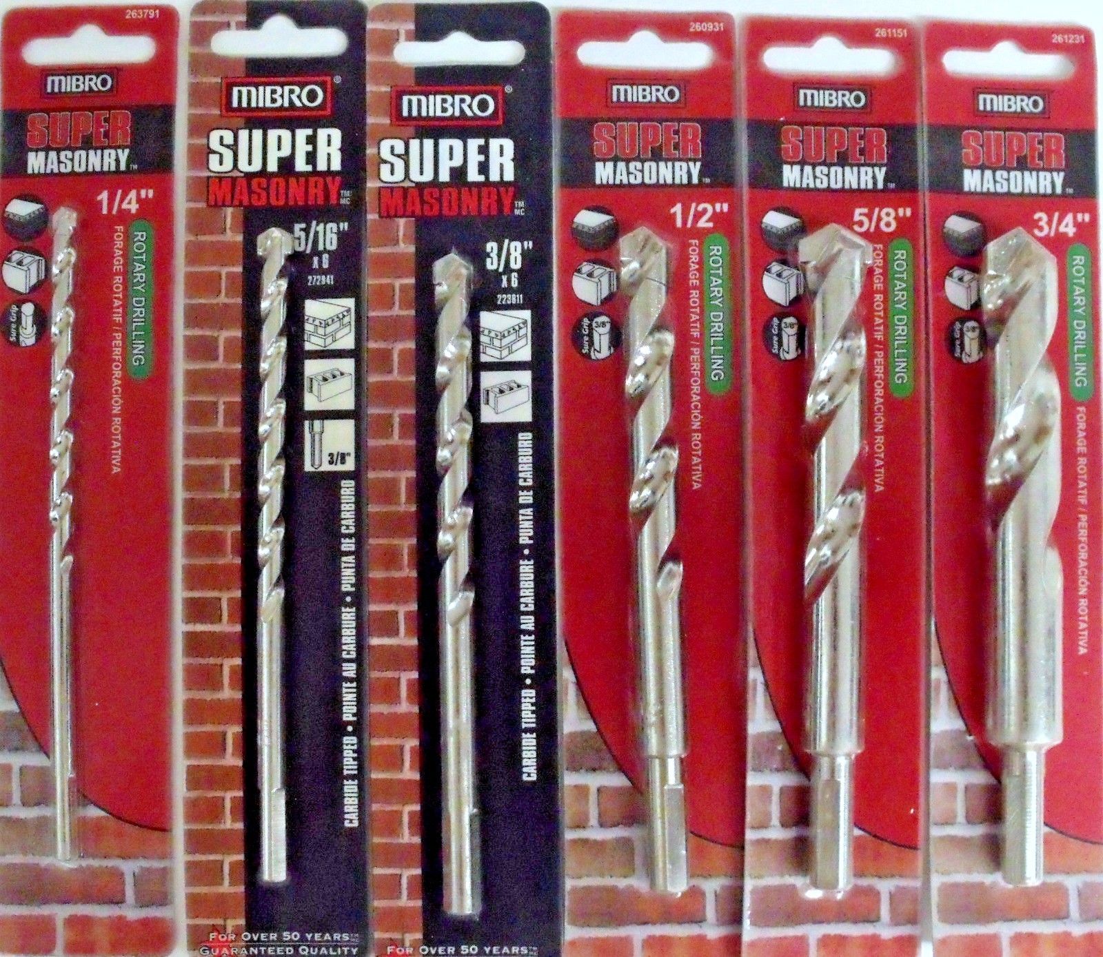 Mibro 6 Piece Super Masonry Drill Bits 1/4″ to 3/4″ x 6″ Supply