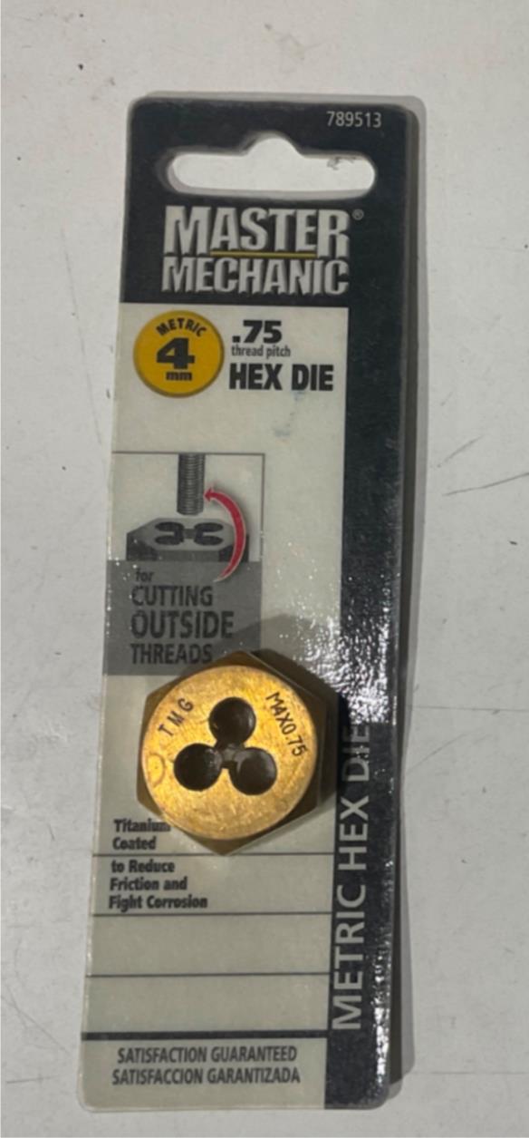 Master Mechanic 789513 4mm .75 Titanium coated Hex Die Hot on Sale